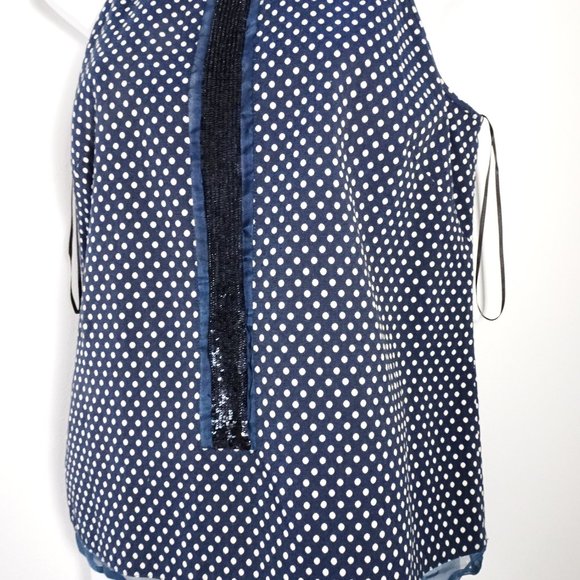 Sachin & Babi Blue White Polka Dot Net Sequin Zipper Back Tank Top XS - Picture 4 of 15